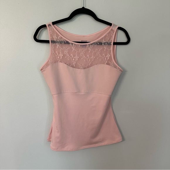 SPANX by Sara Blakely Rosebud Pink Lace Hide & Sleek Bateau Tank Top Sz L GUC - Picture 2 of 6